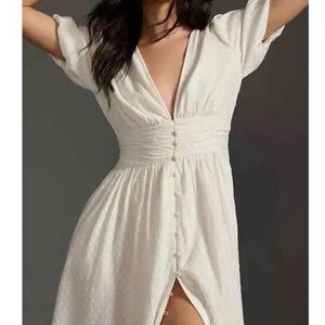 Anthropologie Katerina Button-Front Maxi Dress in White. Size 2